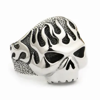 

Huge Heavy 925 Sterling Silver Fire Skull Mens Biker Rocker Punk Ring 8D006 US Size 7 ~ 15