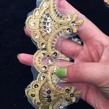 חם! 2 מטרים באיכות גבוהה זהב פאייטים Applique תחרת זהב התחרה Trim אביזרי בד תחרה חוטי זהב 6.5 ס"מ רוחב(China)