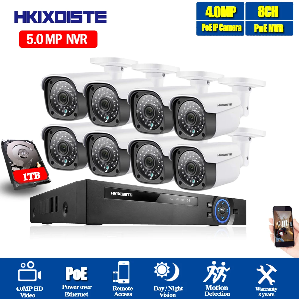 8CH POE NVR kit 48V UHD Video H.265 4MP IP camera waterproof IR 30M outdoor Security CCTV POE System kit with 1/2TB hdd
8CH POE NVR kit 48V UHD Video H.265 4MP IP camera waterproof IR 30M outdoor Security CCTV POE System kit with 1/2TB hdd