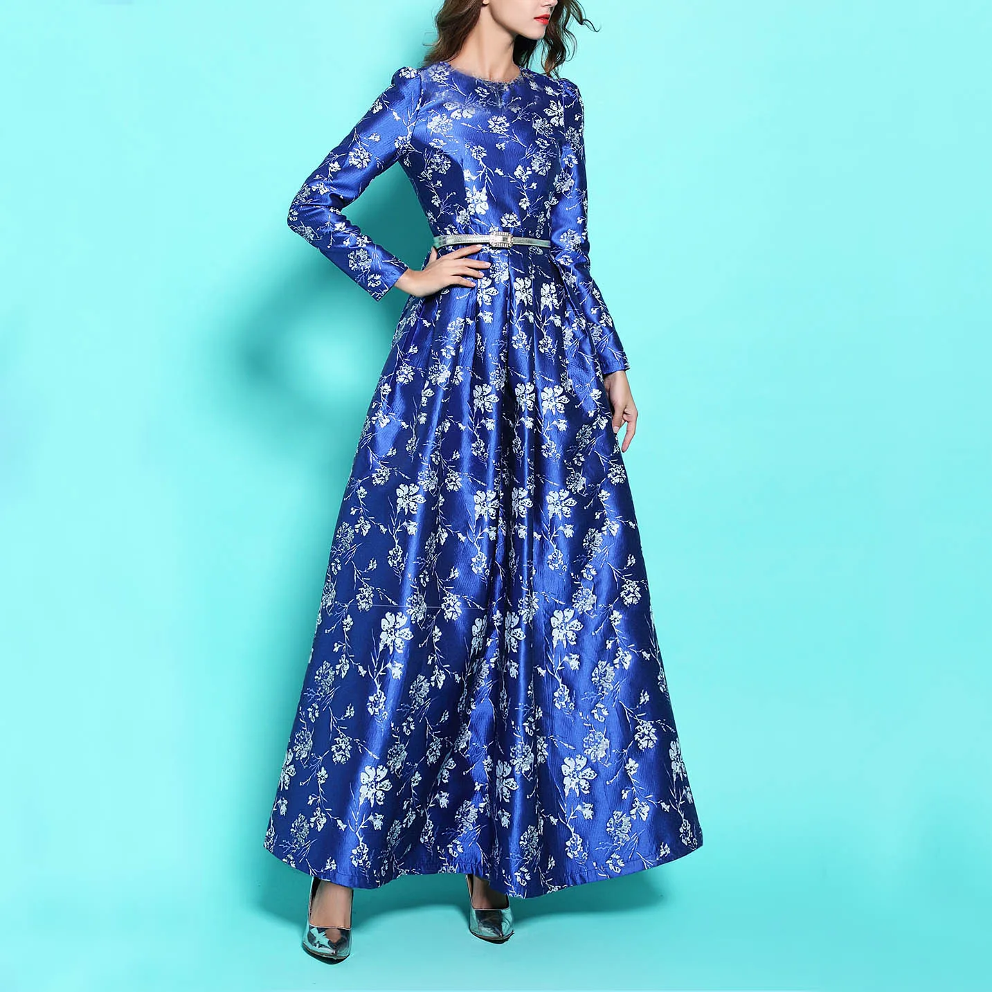 New Fashion 2017 Women's Blue Floral Jacquard Long Sleeve Slim Long Maxi Dress Elegant O Neck Plus Size Christmas Dress
New Fashion 2017 Women's Blue Floral Jacquard Long Sleeve Slim Long Maxi Dress Elegant O Neck Plus Size Christmas Dress