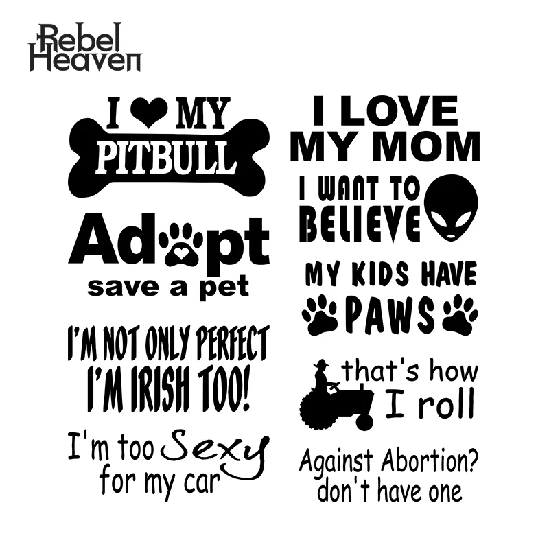 Rebel Heaven Funny Car Sticker JDM My Kids Have Paws I Love Pitbull Dog Want To Believe Alien Vinyl Decal Assessoires | Автомобили и