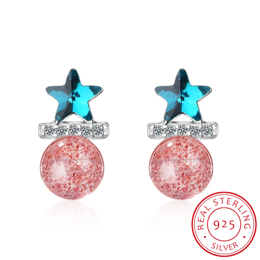 925 Sterling Silver Strawberry Crystal Ball Blue Crystal Star Stud Earrings Boucle D'oreille For Women Lady Fine Jewelry
925 Sterling Silver Strawberry Crystal Ball Blue Crystal Star Stud Earrings Boucle D'oreille For Women Lady Fine Jewelry