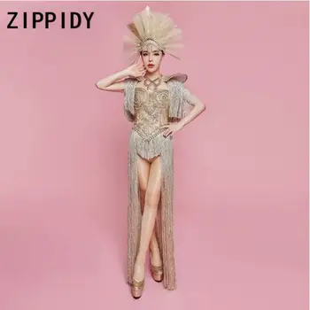 Fashion Sparkly Gold Rhinestones Long Tassel Bodysuit Female Singer Nightclub Bar Team Show Outfit Birthday Party Clothing
Fashion Sparkly Gold Rhinestones Long Tassel Bodysuit Female Singer Nightclub Bar Team Show Outfit Birthday Party Clothing