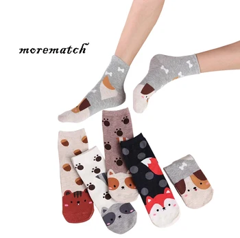 

Morematch 1 Pair Women Cartoon Sock Footprints 3D Animals Style Cotton Socks Cat/Fox/Dog Pattern Socks 5 Colors Optional