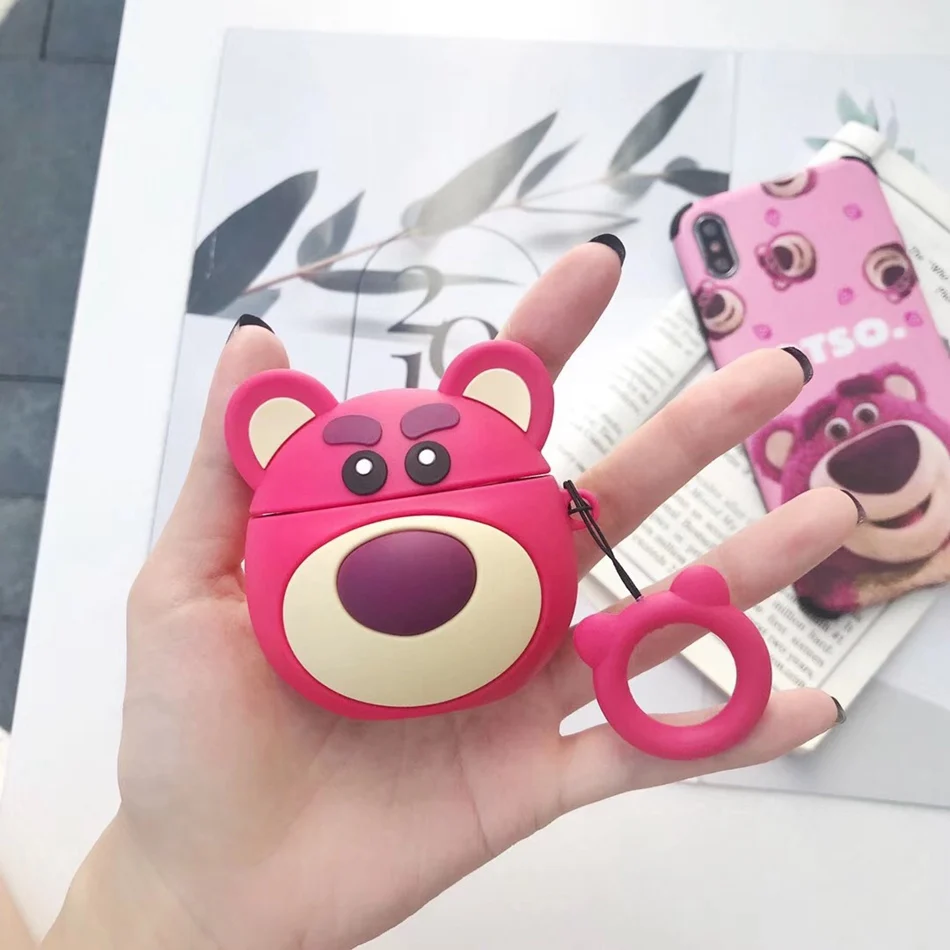 For AirPods 1/2 Case 3D Cute Cartoon Strawberry Bear Lotso Earphone Cases For Airpods 2 Protect Cover with Finger Ring Strap
For AirPods 1/2 Case 3D Cute Cartoon Strawberry Bear Lotso Earphone Cases For Airpods 2 Protect Cover with Finger Ring Strap