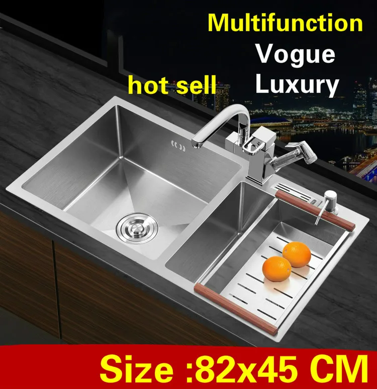 

Free shipping Apartment kitchen manual sink double groove high quality wash vegetables 304 stainless steel hot sell 82x45 CM
