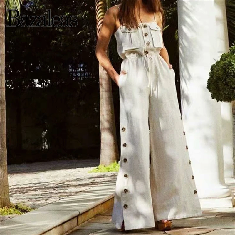 Bazaleas Bandage rompers France Sleeveless womens jumpsuit Cream Buttons Playsuits Basic Pocket Women bodysuit Casual drop ship
Bazaleas Bandage rompers France Sleeveless womens jumpsuit Cream Buttons Playsuits Basic Pocket Women bodysuit Casual drop ship