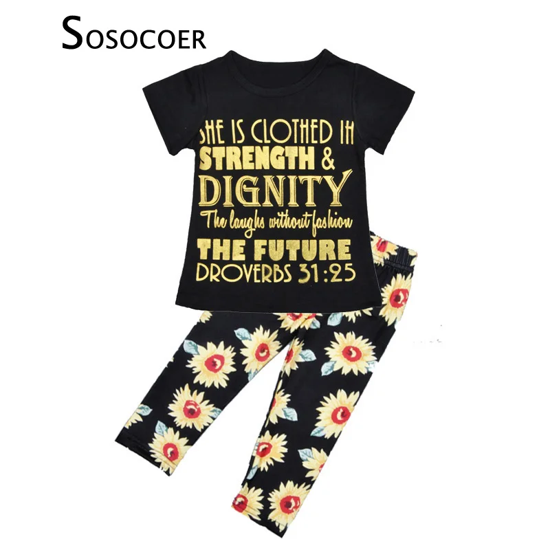 SOSOCOER Toddler Girl Clothing Sets Summer Flowers Clothing Set For Girls Black Letter T Shirt+Sunflower Pant 2pcs Baby Clothes
SOSOCOER Toddler Girl Clothing Sets Summer Flowers Clothing Set For Girls Black Letter T Shirt+Sunflower Pant 2pcs Baby Clothes