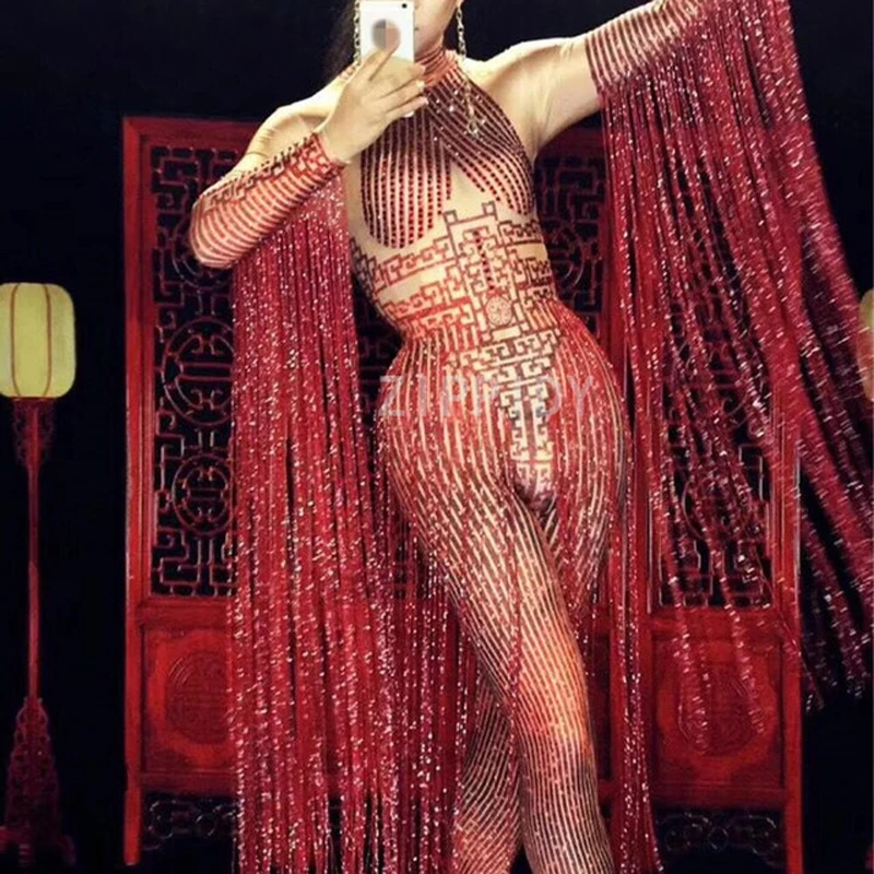 Bright Red Crystals Long Tassel Jumpsuit Female Singer Rhinestone Stage Performance Dance Wear Prom Party DS Sexy Skinny Clothes
Bright Red Crystals Long Tassel Jumpsuit Female Singer Rhinestone Stage Performance Dance Wear Prom Party DS Sexy Skinny Clothes