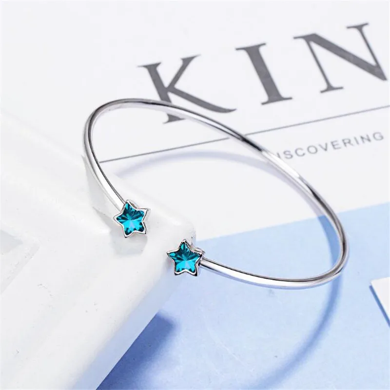 New Creative Beautiful Fashion Jewelry Bracelets 925 Sterling Silver Sweet Azure Five Pointed Blue Star Crystal Bangles B123
New Creative Beautiful Fashion Jewelry Bracelets 925 Sterling Silver Sweet Azure Five Pointed Blue Star Crystal Bangles B123