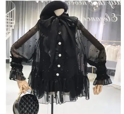 2019 spring loose long sleeve lace up collar chiffon shirts women bead work transparent chiffon blouses lady loose bead work top
2019 spring loose long sleeve lace up collar chiffon shirts women bead work transparent chiffon blouses lady loose bead work top