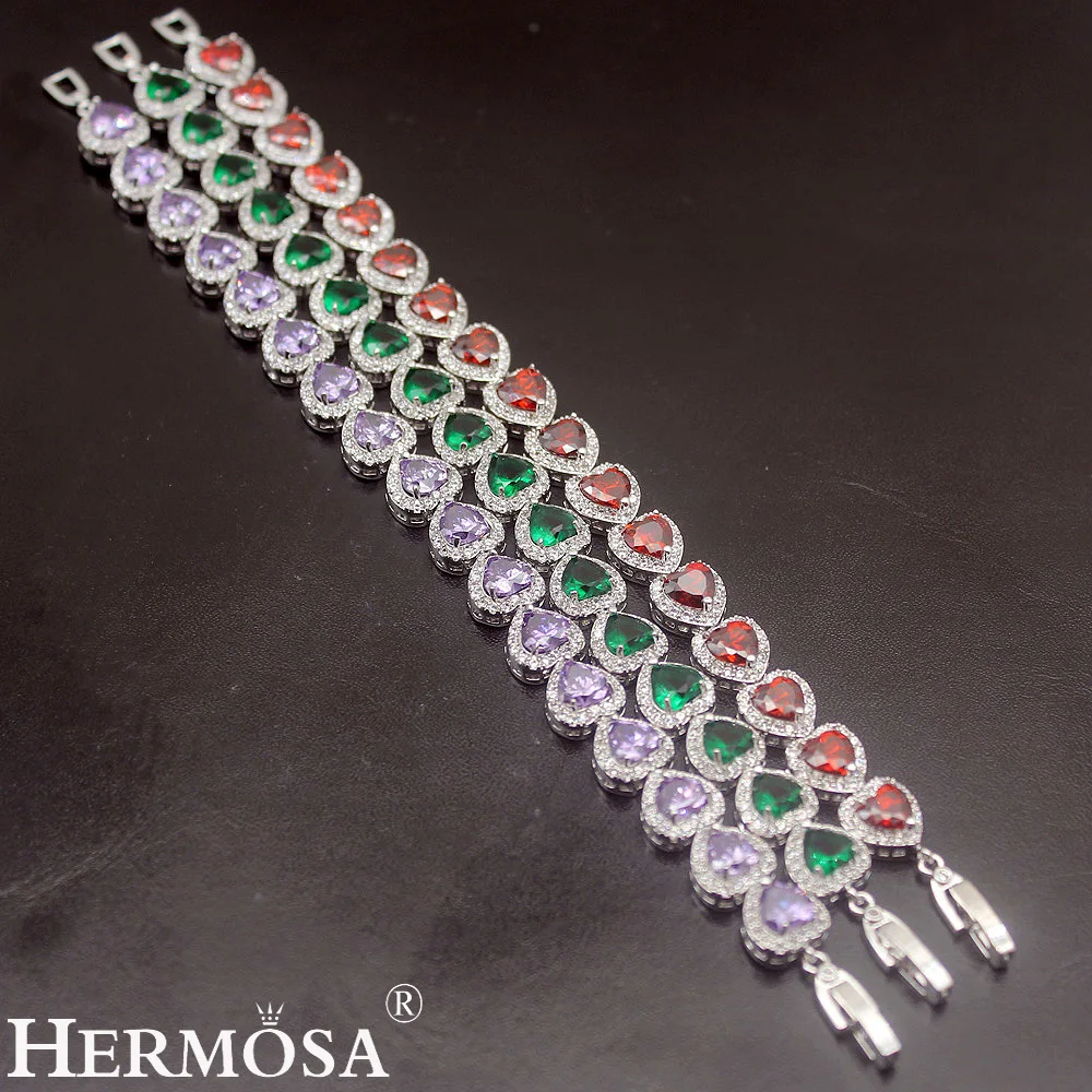 Hermosa 3 Colors Love Jewelry Shiny Gift 925 Sterling Silver Bracelet 18cm 27Pcs Heart Shaped Garnet AmethystTopaz Bracelets
Hermosa 3 Colors Love Jewelry Shiny Gift 925 Sterling Silver Bracelet 18cm 27Pcs Heart Shaped Garnet AmethystTopaz Bracelets