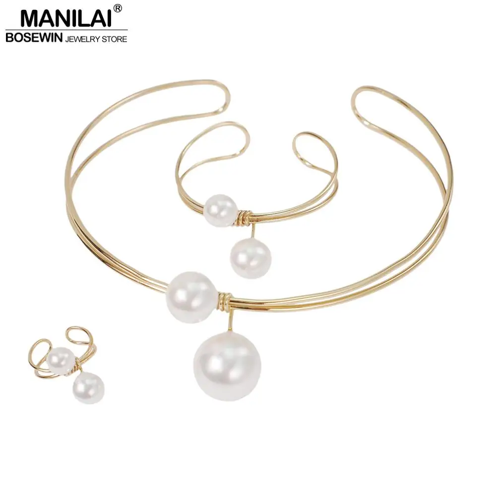 MANILAI Copper Imitation Pearl Statement Necklace Set Woman Trendy Bridal Ring Bracelet Necklace Jewelry Sets Wedding
MANILAI Copper Imitation Pearl Statement Necklace Set Woman Trendy Bridal Ring Bracelet Necklace Jewelry Sets Wedding