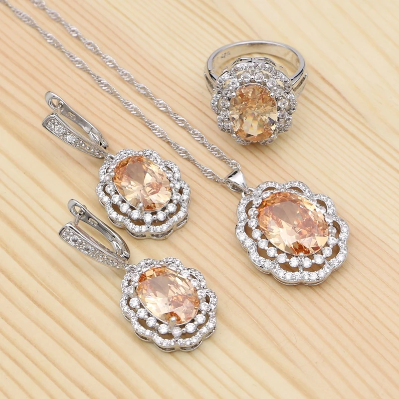 Vintage 925 Silver Jewelry Sets Champagne Cubic Zirconia White Crystal Pendant Necklace Ring Earrings For Women Gifts
Vintage 925 Silver Jewelry Sets Champagne Cubic Zirconia White Crystal Pendant Necklace Ring Earrings For Women Gifts