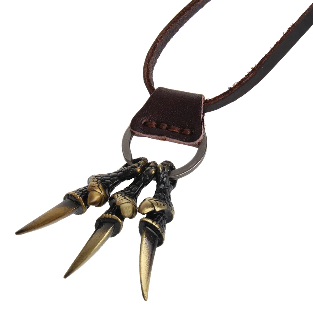 PU Leather Punk Gothic Eagle Claw Pendant Necklace for Women Mens Jewelry Halloween Cosplay