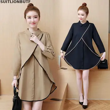 XL-5XL Plus Size New Autumn Women Tops And Blouses Fake Two Pieces Three Quarter Sleeve Solid Mid-length OL Women Clothes 2019 
XL-5XL Plus Size New Autumn Women Tops And Blouses Fake Two Pieces Three Quarter Sleeve Solid Mid-length OL Women Clothes 2019