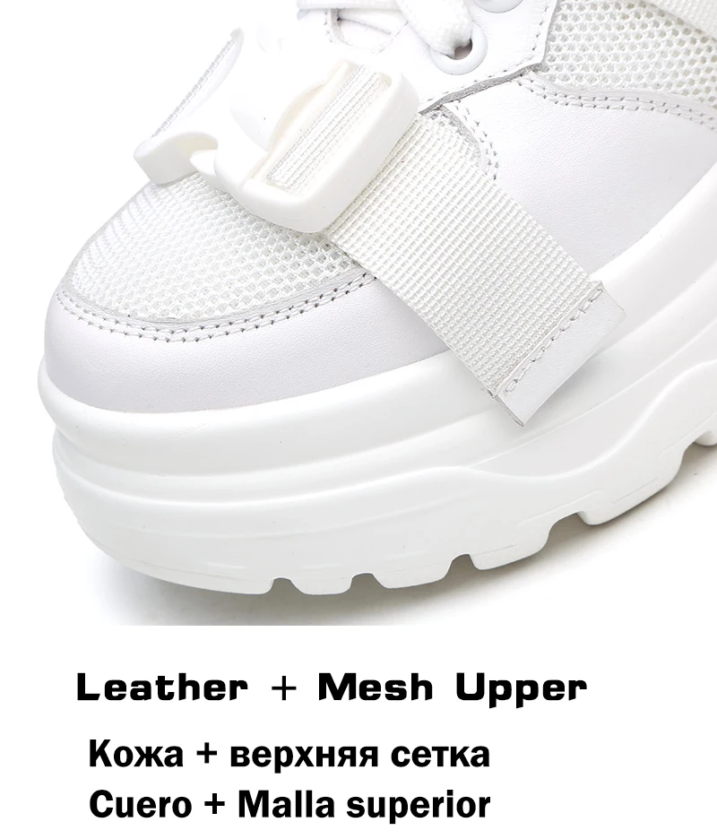 ADBOOV Leather + Mesh Platform Sneakers Women 2018 Fashion Buckle Women Dad Shoes Flat Walking Shoes Woman Casual Footwear 2