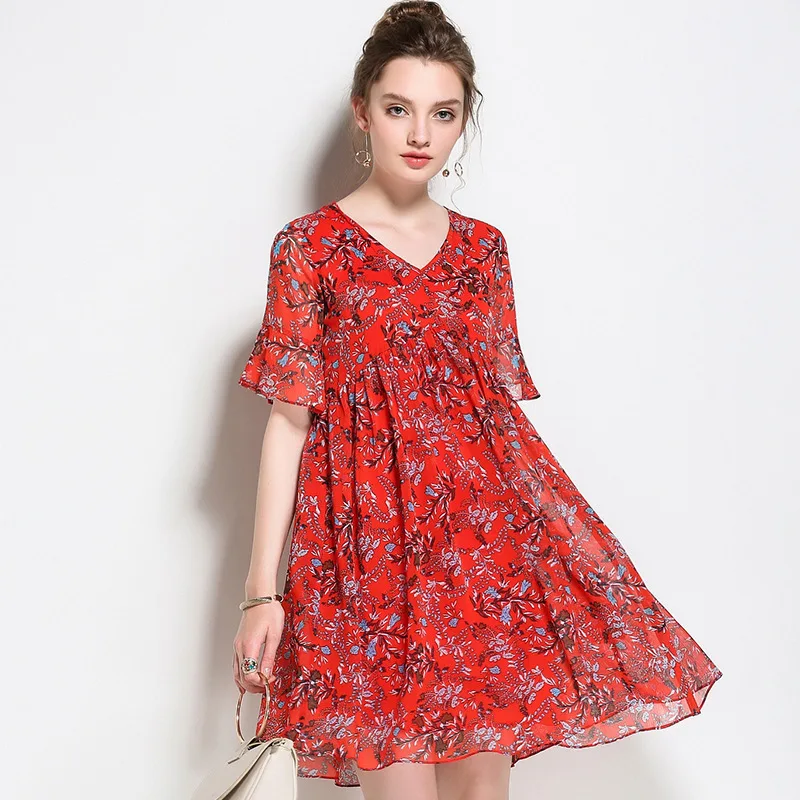 AIYANGA Summer Printed Chiffon Dress For Women 2018 Plus Size Casual V-Neck Short Sleeve Aline Knee-Length Slim Red Dresses
AIYANGA Summer Printed Chiffon Dress For Women 2018 Plus Size Casual V-Neck Short Sleeve Aline Knee-Length Slim Red Dresses