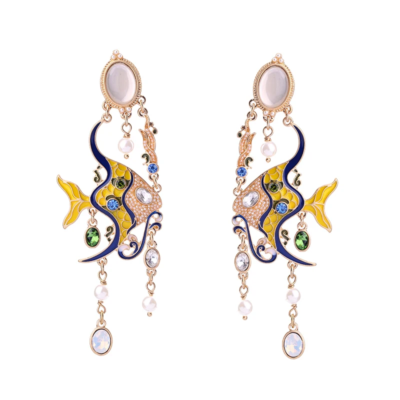 Fashion woman stud earrings Colorful Enamel Tropical Fish Simulated Pearls Big Earrings Hanging Earrings for Women Accessories
Fashion woman stud earrings Colorful Enamel Tropical Fish Simulated Pearls Big Earrings Hanging Earrings for Women Accessories