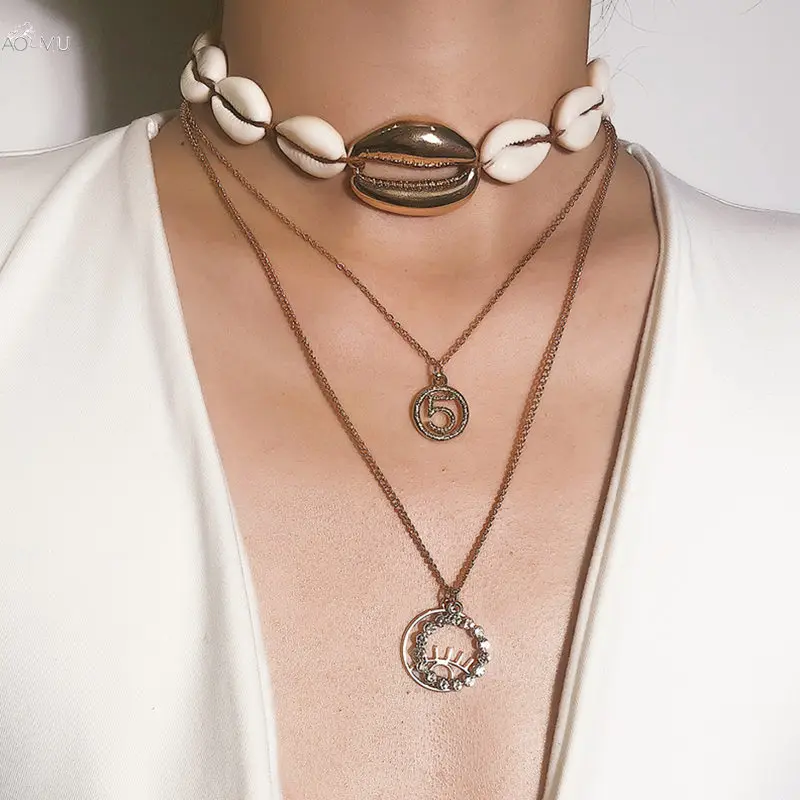 AOMU Multilayer Shell Necklace For Women Gold Color Letter Long Chain Geometric Necklace Beach Boho Pendant Necklaces Jewelry
AOMU Multilayer Shell Necklace For Women Gold Color Letter Long Chain Geometric Necklace Beach Boho Pendant Necklaces Jewelry