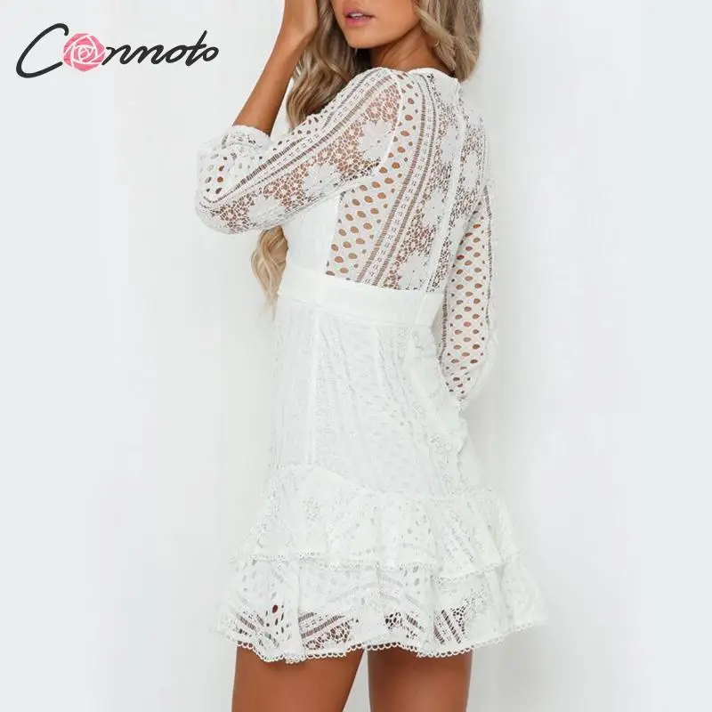 Conmoto Autumn Winter Elegant Short Dress Women Fashion White Embroidery Lace Mini Dress Mujer Chic V Neck High Waist Vestidos
Conmoto Autumn Winter Elegant Short Dress Women Fashion White Embroidery Lace Mini Dress Mujer Chic V Neck High Waist Vestidos