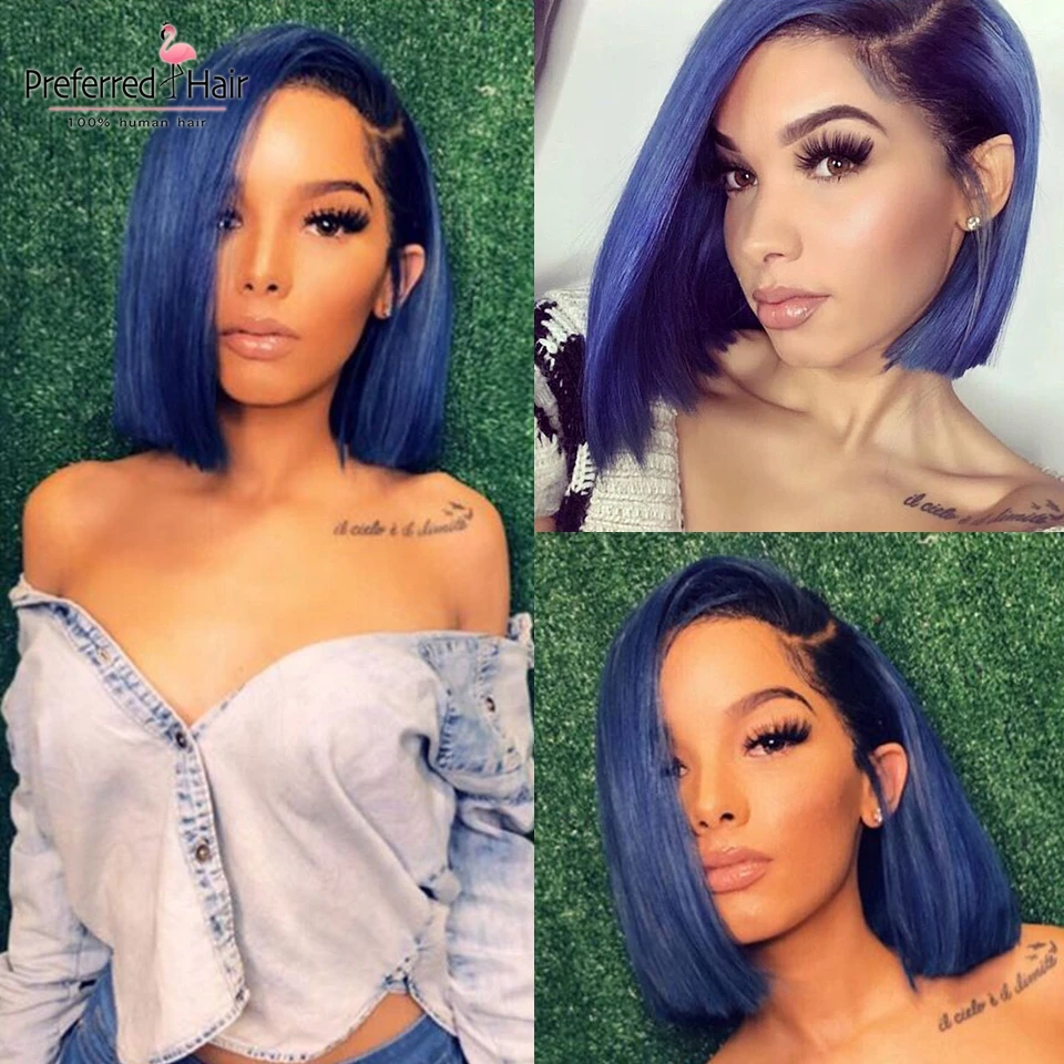 Preferred 1B To Blue Human Hair Wig With Baby Hair Brazilian Remy Hair Ombre Lace Front Wig Preplucked Short Bob Wigs For Women
Preferred 1B To Blue Human Hair Wig With Baby Hair Brazilian Remy Hair Ombre Lace Front Wig Preplucked Short Bob Wigs For Women
