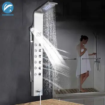 Wall Mounted Brushed Nickle Bathroom Shower Faucet LED With Hand Shower Temperature Screen Shower Panel Column Bathtub Mixer Tap
Wall Mounted Brushed Nickle Bathroom Shower Faucet LED With Hand Shower Temperature Screen Shower Panel Column Bathtub Mixer Tap