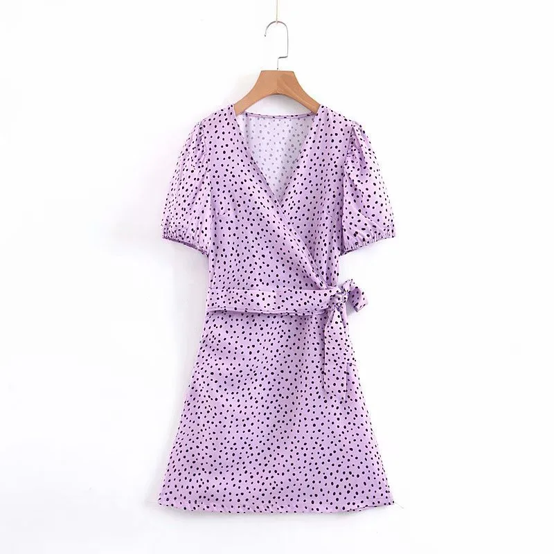 Summer New Women's Polka Dot Print Sashes V-neck A Line Dress Lantern Sleeve Purple Dresses Vintage L
Summer New Women's Polka Dot Print Sashes V-neck A Line Dress Lantern Sleeve Purple Dresses Vintage L