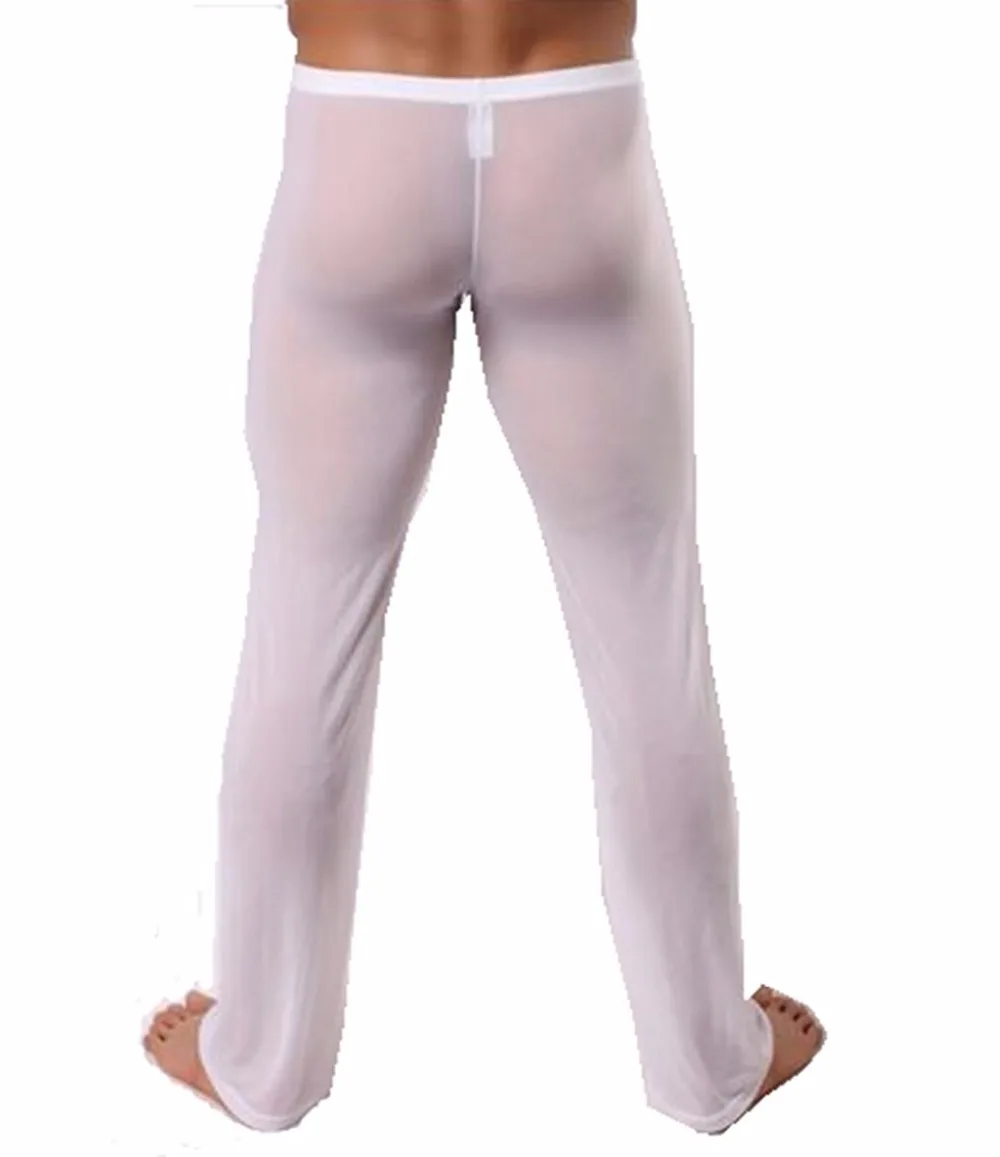 Men's Sexy Mesh Sheer Lounge Pants Sexy Long Pants Transparent Mesh See