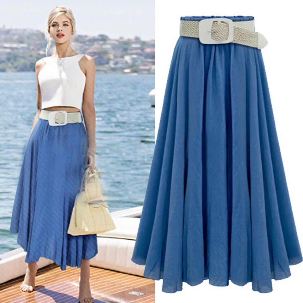 Women's Summer Long Skirt Elegant Pure Color Mid-Calf Party Skirts With Belt Casual Fashion Ladies Skirt Jupe Longue
Women's Summer Long Skirt Elegant Pure Color Mid-Calf Party Skirts With Belt Casual Fashion Ladies Skirt Jupe Longue