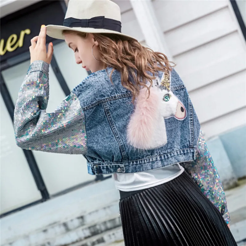 Women's Coat Denim Jackets unk Style Sequined Cartoon Women Jacket Coat Short Style Women Denim Jacket Coat Crop Tops
Women's Coat Denim Jackets unk Style Sequined Cartoon Women Jacket Coat Short Style Women Denim Jacket Coat Crop Tops