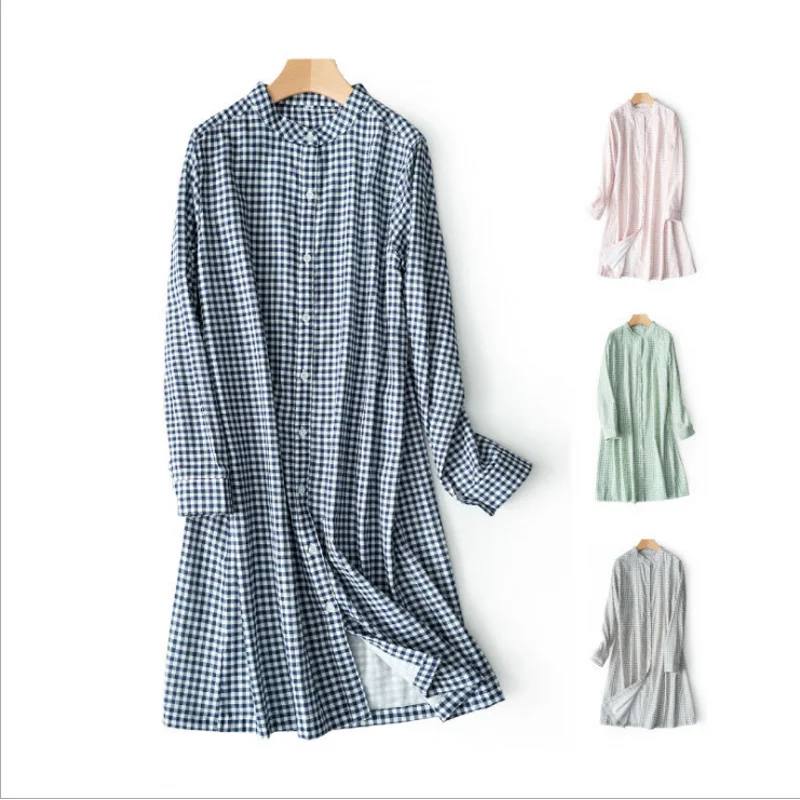 2019 Summer Brand nightgown Women Plaid sleepwear dress Ladies long sleeve O-neck collar nightdress Female Cotton nighty dresses
2019 Summer Brand nightgown Women Plaid sleepwear dress Ladies long sleeve O-neck collar nightdress Female Cotton nighty dresses