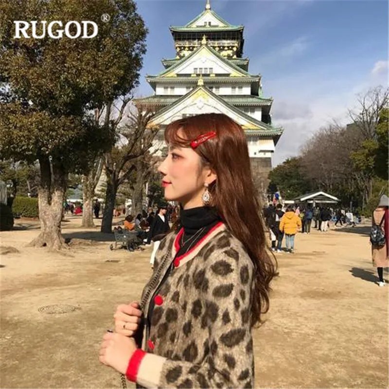 

RUGOD 2019 Autumn Winter Casual Women V-Neck Sweater Ladies Long Sleeve Leopard Print Cardigans pull femme hiver