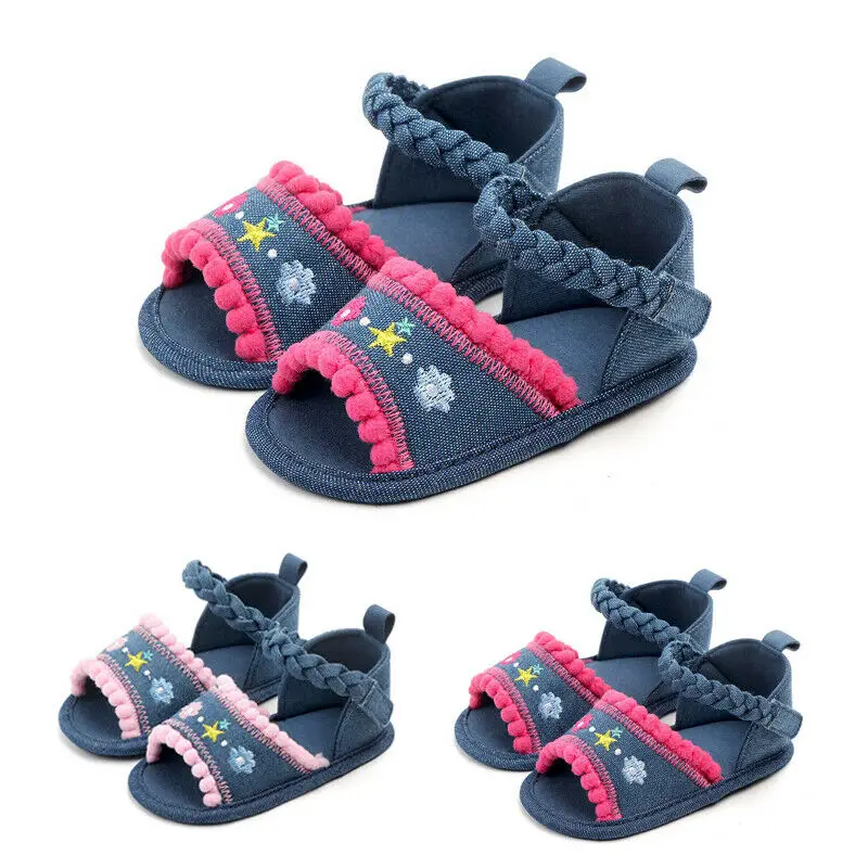 2019 Fashion Infant Baby Girl Soft Sole Sandals Toddler Summer Canvas Jeans Shoes Bow-Knot Princess 0-18M | Мать и ребенок