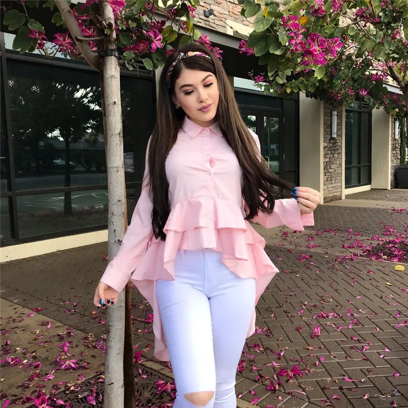 2018 Summer New Women Chic Tops Long Sleeve Irregular Ruffled Shirts Fashion Asymmetrical High Low Blouse Plus Size Shirts
2018 Summer New Women Chic Tops Long Sleeve Irregular Ruffled Shirts Fashion Asymmetrical High Low Blouse Plus Size Shirts