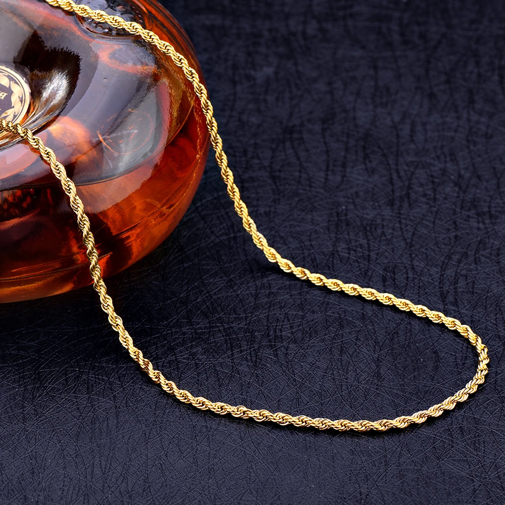 Wholesale stainless steel gold color 3MM twisted rope chain necklace fashion jewelry for men and women Christmas gifts drop ship
Wholesale stainless steel gold color 3MM twisted rope chain necklace fashion jewelry for men and women Christmas gifts drop ship