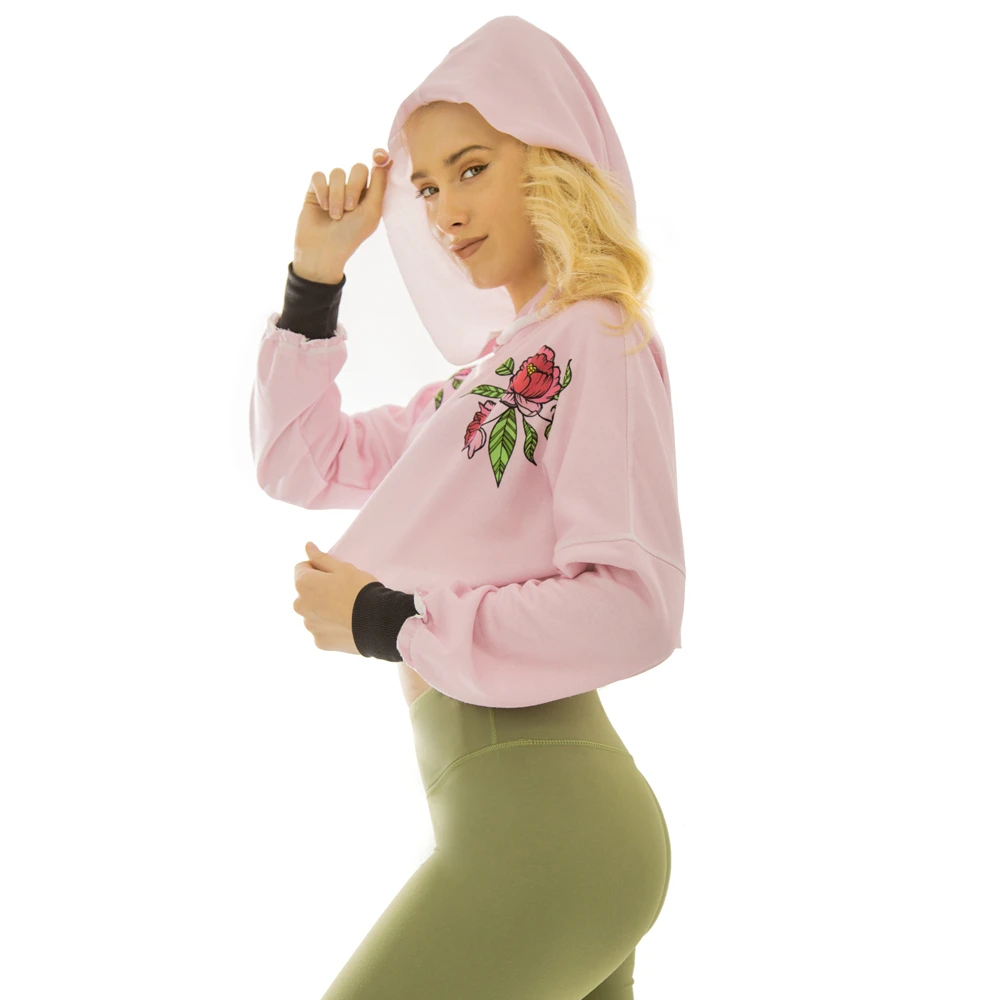 Fashion Hooded Women Outwear Pink Rose Printing Sexy Short Pullover Stitching Cropped Hoodies Sweatshirt
Fashion Hooded Women Outwear Pink Rose Printing Sexy Short Pullover Stitching Cropped Hoodies Sweatshirt