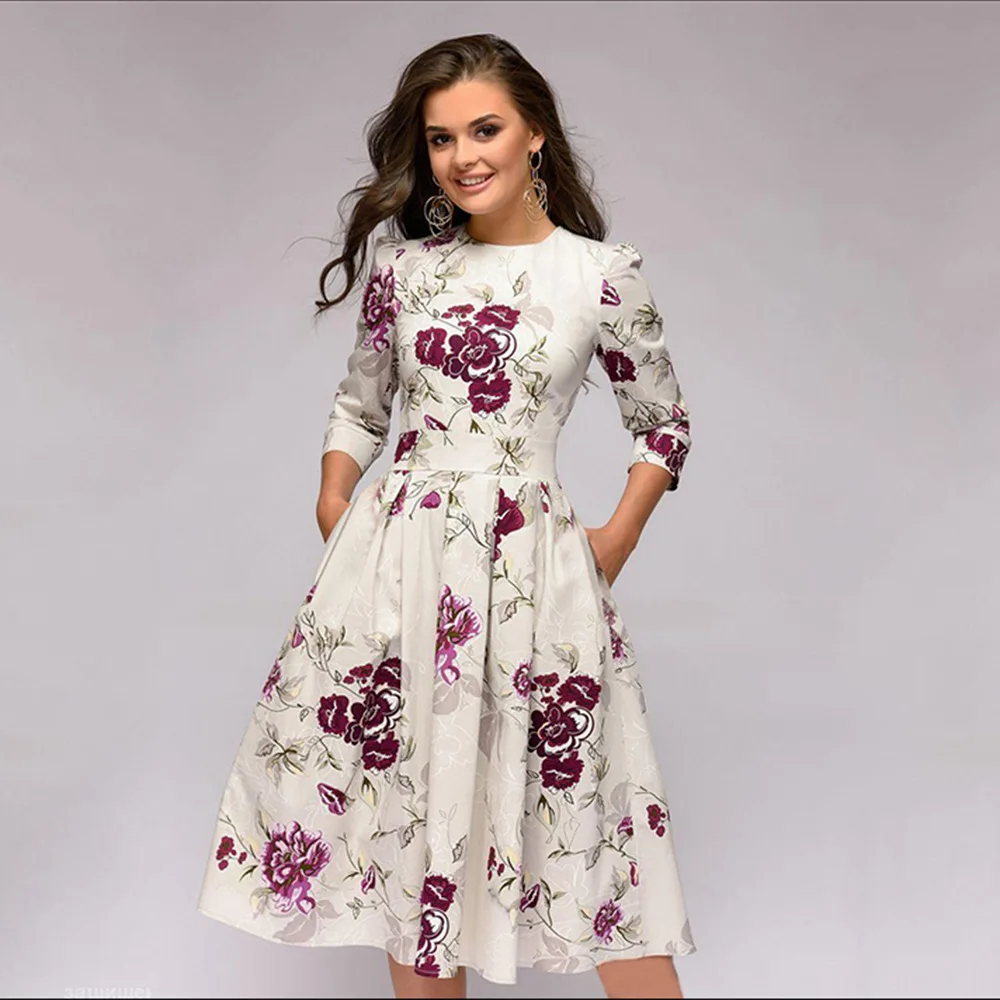 2019 Vintage Women Floral Printed O-Neck Pockets Dresses Three Quarter Sleeve Midi Dress Elegant Women A-Line Dress
2019 Vintage Women Floral Printed O-Neck Pockets Dresses Three Quarter Sleeve Midi Dress Elegant Women A-Line Dress
