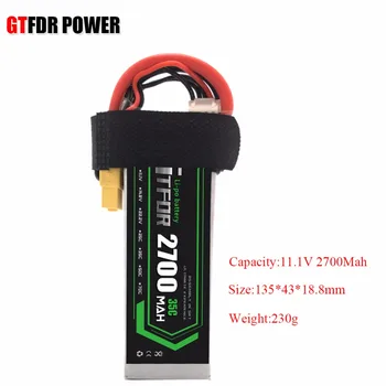 

GTFDR RC Power Lipo Battery 2700mAh 11.1V 3S 35C for Trex 450 CX20 Helicopter RC Airplanes Cars FPV