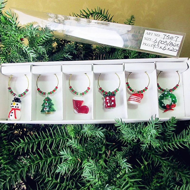 6pc Custom Murano glass Christmas Snowman Figurine rings pendant creative new year party decoration Wine glass charms marker set
6pc Custom Murano glass Christmas Snowman Figurine rings pendant creative new year party decoration Wine glass charms marker set