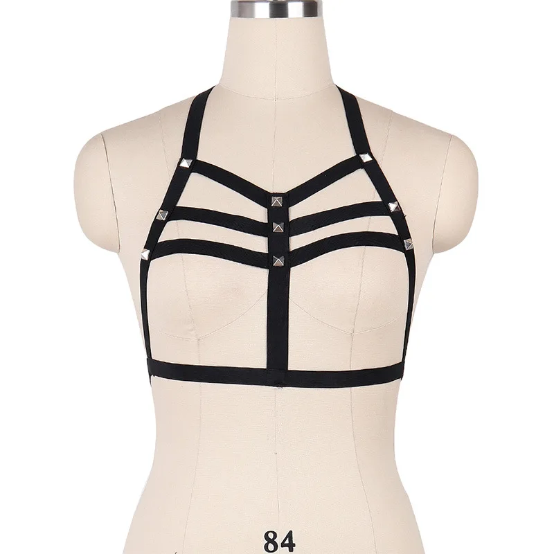 

Sexy Elastic Lingerie Harness/Caged Bra/ Body Cage/ Fetish Wear /Bondage Harness Belt 90's Goth Bodysuit Cupless Bralette O0185