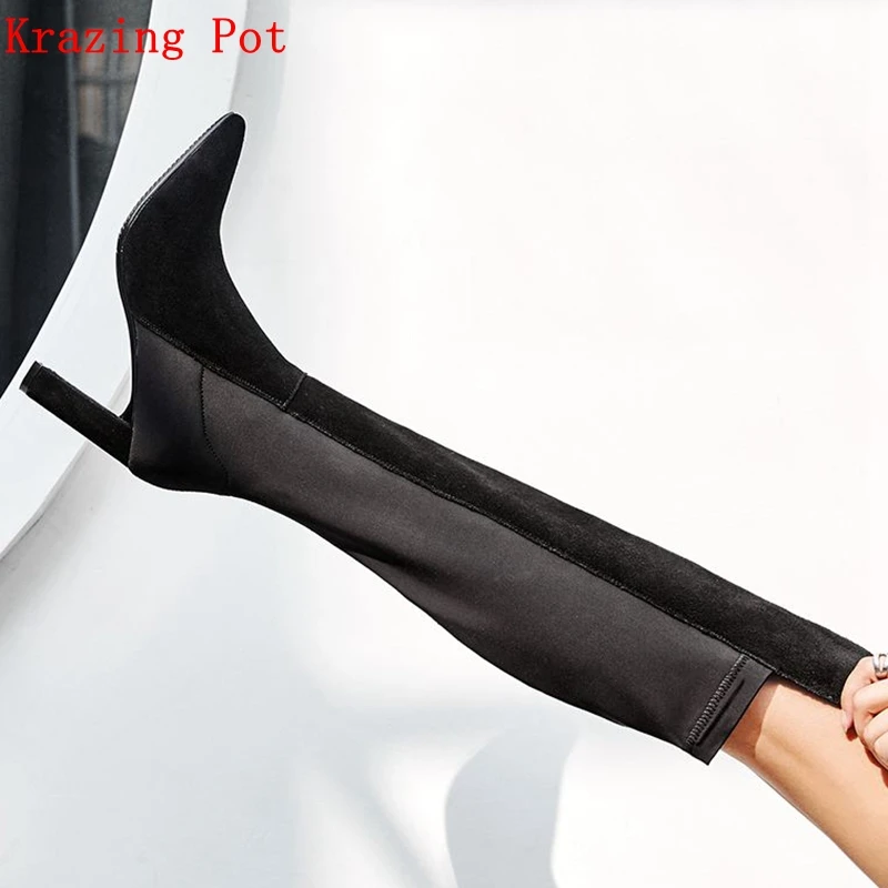 krazing pot recommend cow suede pointed toe original design high heels stretch fabric model runway catwalk thigh high boots L48
krazing pot recommend cow suede pointed toe original design high heels stretch fabric model runway catwalk thigh high boots L48