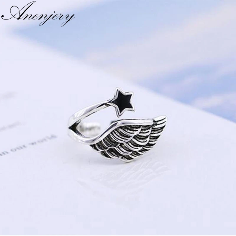 Anenjery Thai Silver Star Angel Wings Adjustable Rings For Women Personality Punk Old 925 Sterling Silver Rings S-R285
Anenjery Thai Silver Star Angel Wings Adjustable Rings For Women Personality Punk Old 925 Sterling Silver Rings S-R285