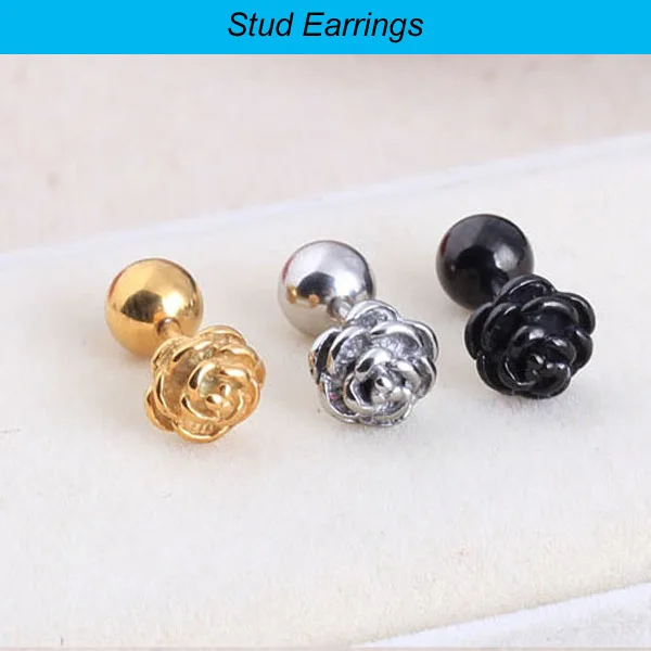 1 piece beautiful romantic Rose flower shape Silver Black Gold titanium steel Men Women pierced stud earrings free shipping
1 piece beautiful romantic Rose flower shape Silver Black Gold titanium steel Men Women pierced stud earrings free shipping