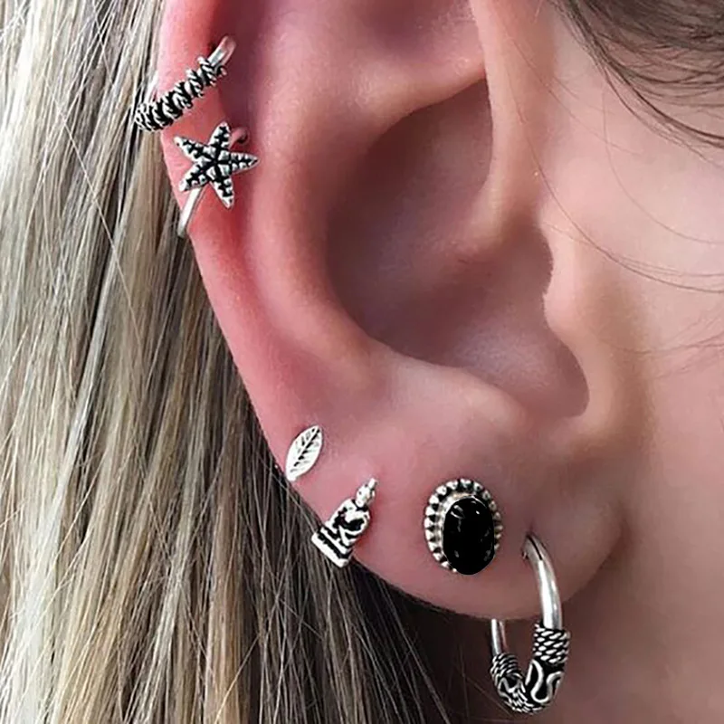6pcs/set Bohemian Retro Style Leaf Star Stud Earrings Set Black Stone Earrings For Women Ear Clip Cuff Brincos Set Jewelry Gift
6pcs/set Bohemian Retro Style Leaf Star Stud Earrings Set Black Stone Earrings For Women Ear Clip Cuff Brincos Set Jewelry Gift