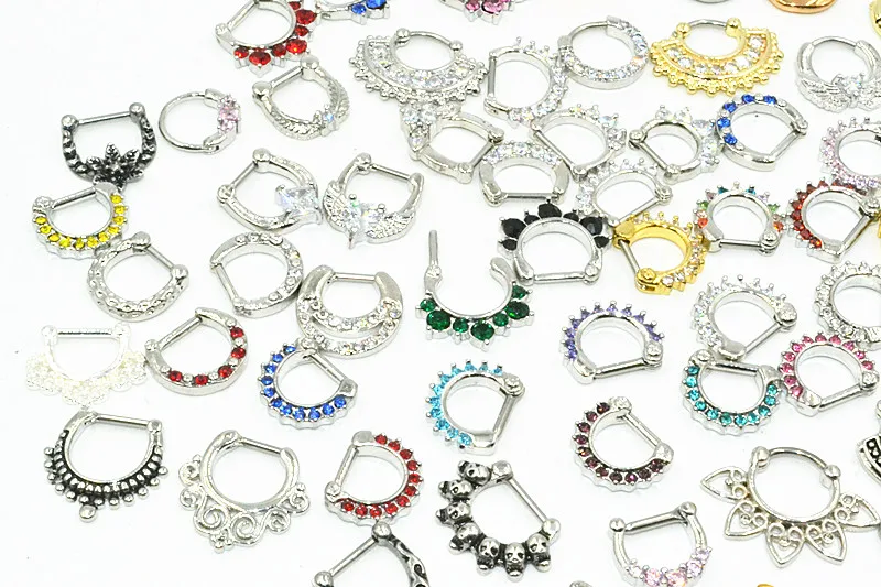 

60pcs 14g/16g no duplicate Clicker Hoop Septum Earring/Hoop Ring/Nipple Jewerly CZ Nose Ring body piercing jewelry Mix Styles