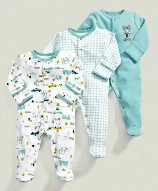 3 Pcs Baby Boys bebes Footed Jumpsuit Cotton Newborn Clothes Long Sleeve Toddler Sleepwear Pajamas Infant Clothing 0-12 Months