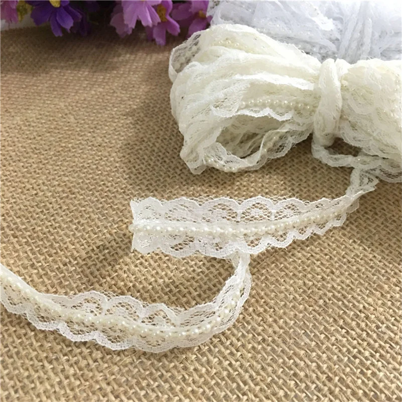 Sewing 1 Yard Nylon Pearl Lace Edge Ribbon 3cm Width Vintage Style
