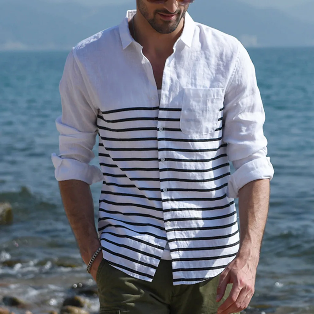 Feitong camisa masculina Men Shirt Summer Autumn Vintage Striped Button Linen Long Sleeve Retro Shirts Tops Blouse
Feitong camisa masculina Men Shirt Summer Autumn Vintage Striped Button Linen Long Sleeve Retro Shirts Tops Blouse
