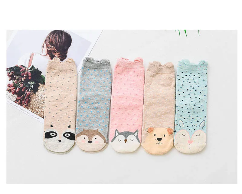 [EIOISAPRA]5 Pairs Cute Fuzzy Ear Wacky Totoro Pattern Socks Women Kawaii Animal Meias Korean Funny Sox Cotton Calcetines Mujer